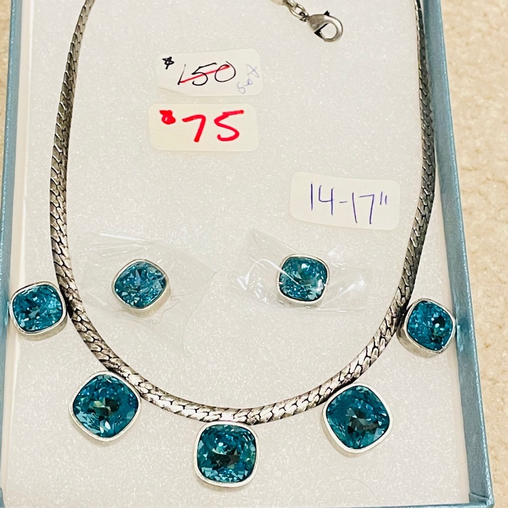 Aqua “Salt Water” necklace & earrings Crystals
